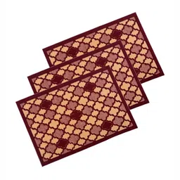 Aura 3-Pcs Brown & Maroon Hexagon-Printed Anti-Skid Doormat-54