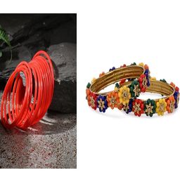 SOMIL Set Of 14 Artificial Stones and Beads Glass Bangles-image-96