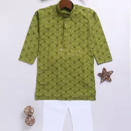 JBN Creation Boys Embroidered Sequinned Mandarin Collar Straight Kurta With Pyjamas-42
