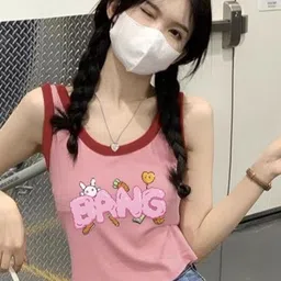 KPOP Women Print Scoop Neck Sleeveless Crop Top-image-91