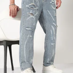 SHOWOFF Men Comfort Straight Fit Low-Rise Highly Distressed Light Fade Acid Wash Jeans-picture-17