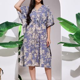 HANDICRAFT PALACE Women Floral Printed V Neck Midi Nightdress-picture-2