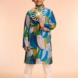 Manyavar Boys Abstract Printed Satin Kurta with Pyjama-image-93