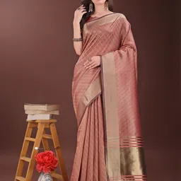 KALINI Striped Woven Zari Organza Saree-image-99