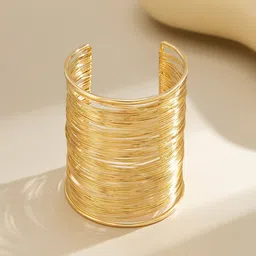 AQUASTREET Gold-Plated Chunky Bangle Stack Coil Wire Cuff Bracelet-10