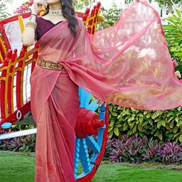 K 5 Fashion Organza Belted Saree-image-63