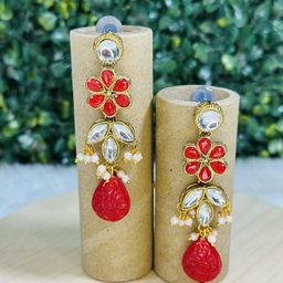 Dhivara Copper-Plated Artificial Stones Studded & Beaded Contemporary Drop Earrings-image-55