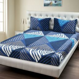 MORADO Blue & White Geometric 210 TC Single Bedsheet Set 91 cm x 182 cm-image-102