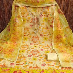 Blissta Floral Printed Sequinned Organza Unstitched Dress Material-image-82