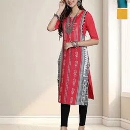 HERE&NOW Selection Of 3 Ethnic Motifs Printed Round Neck Straight Kurtas-78