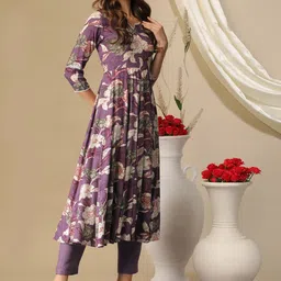 DIVASTRI Floral Printed Notch Neck Anarkali Kurta With Trousers-picture-35