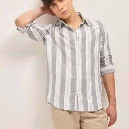 THE BEAR HOUSE Men Slim Fit Opaque Striped Casual Shirt-image-100