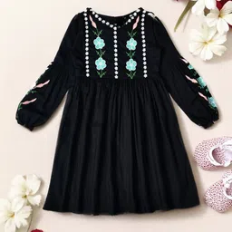 BAESD Girls Floral Embroidered Puff Sleeves Fit & Flare Dress-48