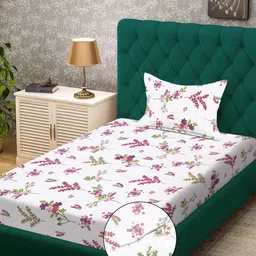 KLOTTHE White & Green Printed 300 TC Single Bedsheet With Pillow Cover - 2.5 m x 1.5 m-image-86