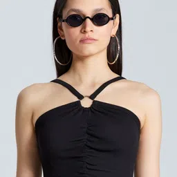 ZOMODA Tie-Up Neck Cotton Crop Top-image-91