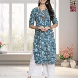 HERE&NOW Selection Of 3 Geometric Printed Round Neck Straight Kurtas-89