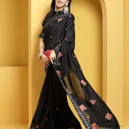 KALINI Black Embroidered Poly Silk Saree-image-54