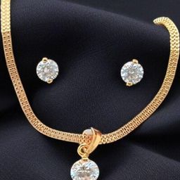 Divs Fashion Gold Plated Cubic Zirconia Studded Pendant and Earrings Set-image-127