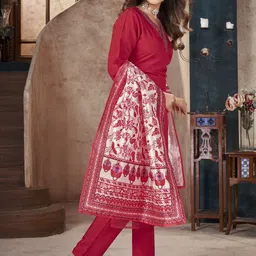Stylum Floral Yoke Design Regular Thread Work Kurta With Trousers & Dupatta image 5