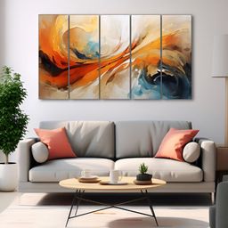 The Castle Decor Orange & Blue 5 Pieces Abstract Wooden Religious Wall Arts-image-96