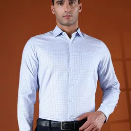 THINC Men Spread Collar Grid Tattersall Checked Cotton Formal Shirt-picture-44