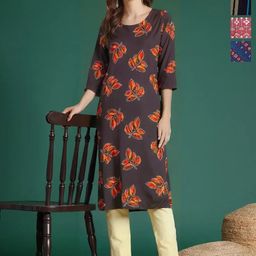 Anouk Rustic Women Pack of 4 Floral Printed Daily Straight Kurtas-image-98