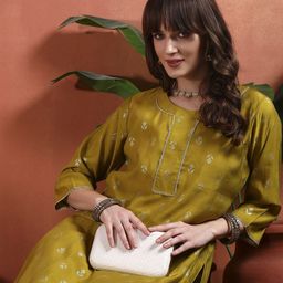Sangria Women Ethnic Motifs Printed Regular Thread Work Kurta with Trousers-picture-0