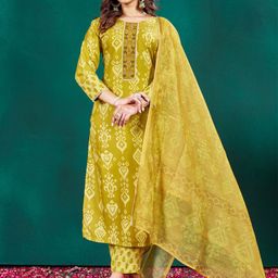 ARADHNA Women Ethnic Motifs Printed Patchwork Kurta, Trousers With Dupatta-picture-15