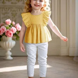 LULU & SKY Girls Flutter Sleeves Smocked Cotton Empire Top-image-62