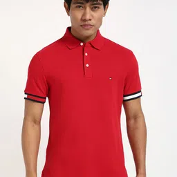 Tommy Hilfiger Men Solid Polo Collar Cotton T-shirt-image-119