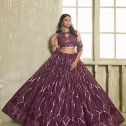 FABPIXEL Embroidered Sequinned Semi-Stitched Lehenga & Unstitched Blouse With Dupatta image 5