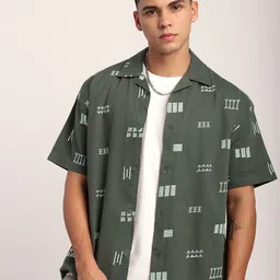 Beyoung Men Cuban Collar Conversational Printed Cotton Casual Shirt-picture-21