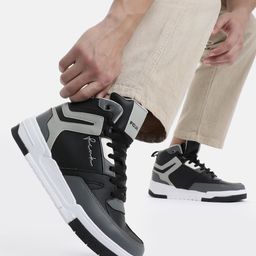 FCUK Men Colourblocked Mid-Top Sneakers with Perforated Detail-image-98