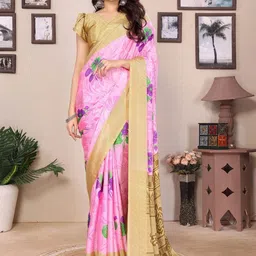 KALINI Floral Printed Half and Half Tussar Saree With Blouse Material-image-54