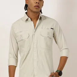 beevee Men New Slim Fit Spread Collar Solid Cotton Casual Shirt-image-89