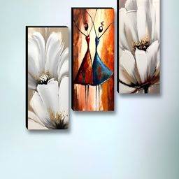 Myntra Elegant Homes White & Orange 3 Pieces Girls & Flowers Printed Wooden Wall Paintings-image-69