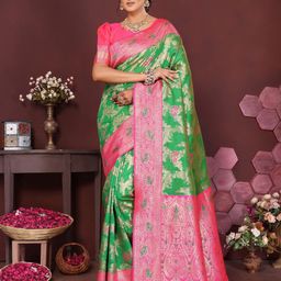 Varanga Women Pink Banarasi Saree With Blouse Piece-picture-14