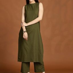 Anouk Mandarin Collar Pure Cotton Tunic With Palazzos-picture-11