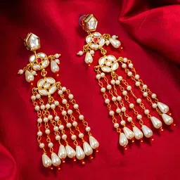 Anouk Gold-Plated Pearls Beaded And Stones Studded Tasselled Contemporary Drop Earrings-picture-34