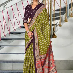 KALINI Green Cotton Blend Printed Sarees-picture-29
