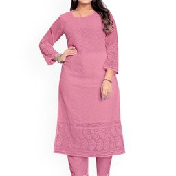 KAYRAAH Ethnic Motifs Embroidered Chikankari Georgette Kurta-45