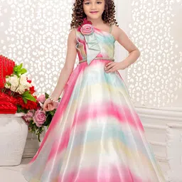 PINK LEAF Girls Printed One Shoulder Satin Gown Maxi Dress-picture-36