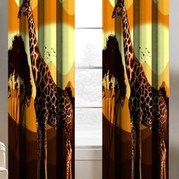 BELLA TRUE Yellow & Brown 2 Pieces Abstract Long Door Curtains-13