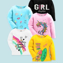 KUCHIPOO Girls Multi Cotton Printed Regular Fit Tshirts-picture-1