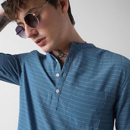 VASTRADO Band Collar Striped Straight Short Kurta-image-45