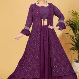 GRISHU COLLECTION Heavy Sequence Embroidered Top With Skirt & Shrug Co-Ords-image-34