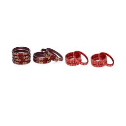 SOMIL Set Of 16 Maroon Alloy Artificial Stones & Beads Bangles-picture-6