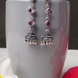 Bamboo Tree Jewels Artificial Stones Studded Oxidised Dome Shaped Jhumkas-image-86