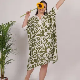 Qurvii+ Print Batwing Sleeve Kaftan Midi Dress-picture-10