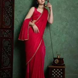 VRAGI Solid Beads and Stone Pure Chiffon Saree-image-21